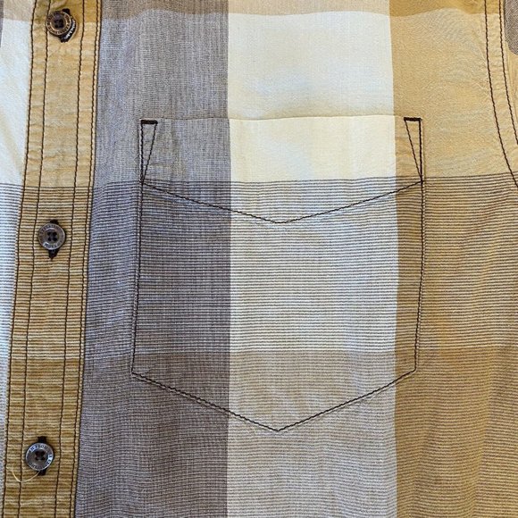 PrAna Brighton Shirt Mens Medium Shirt Sleeve Button Down Yellow Plaid - Picture 4 of 8